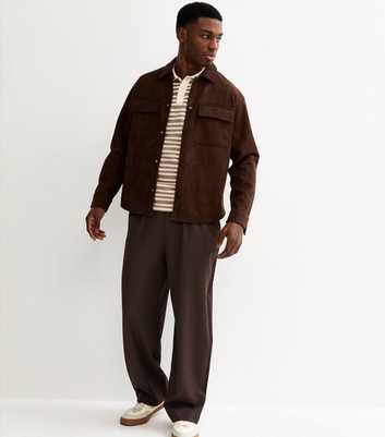 Dark Brown Relaxed Wide Leg Pull On Trousers