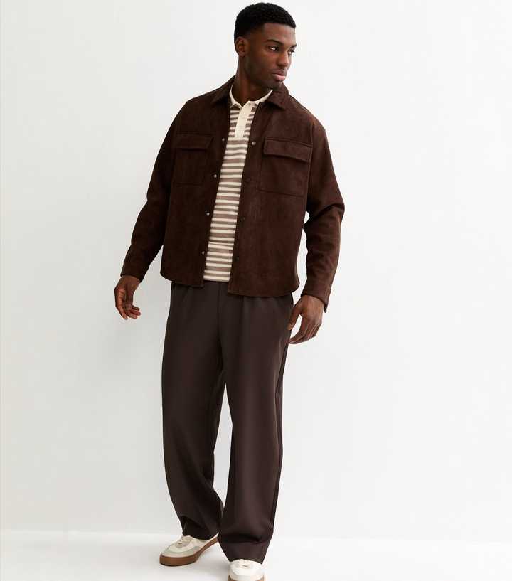 Dark Brown Relaxed Wide Leg Pull On Trousers