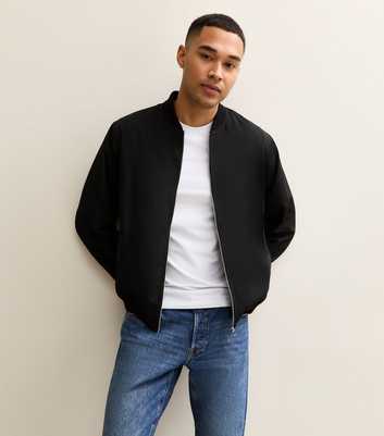 Black Tech Fabric Bomber Jacket