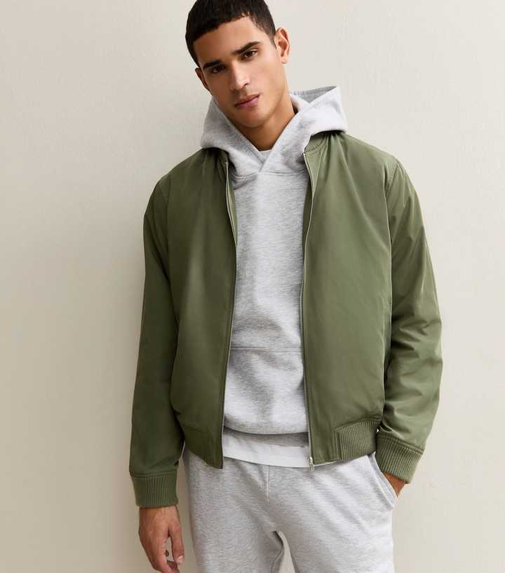 Dark Khaki Tech Fabric Bomber Jacket