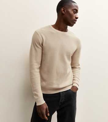 Stone Regular Textured Crew Neck Jumper