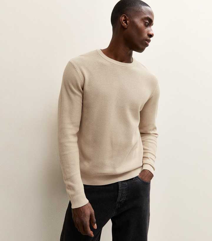 Stone Regular Textured Crew Neck Jumper