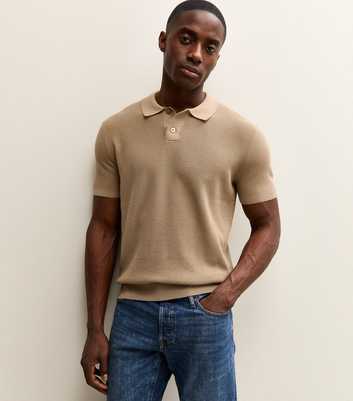 Tan Regular Short Sleeve Textured Polo Top