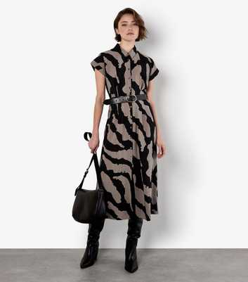 Apricot Stone Painterly Zebra Print Shirt Dress