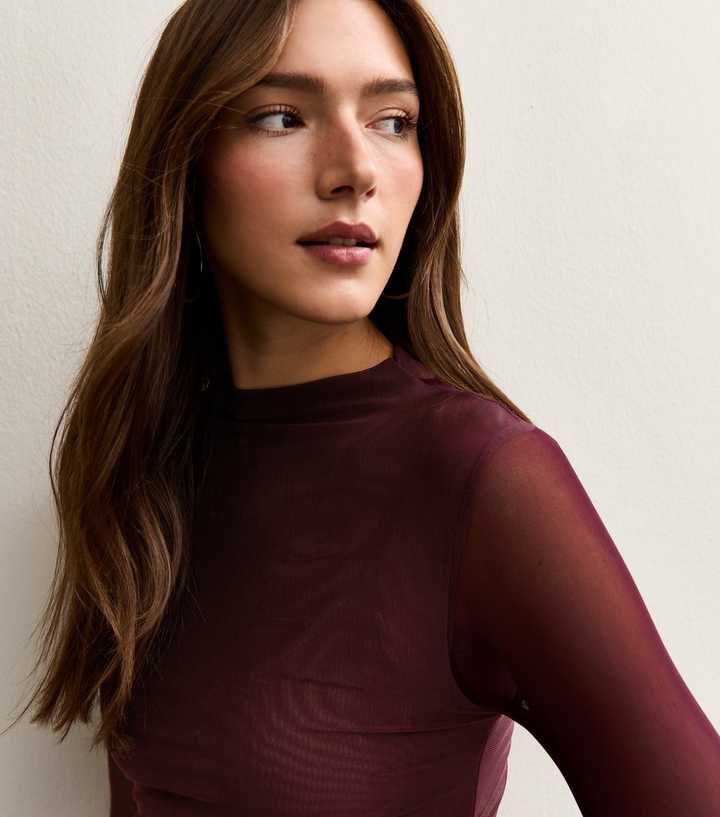 Dark Purple Jersey Mesh Ruched Side Bodysuit