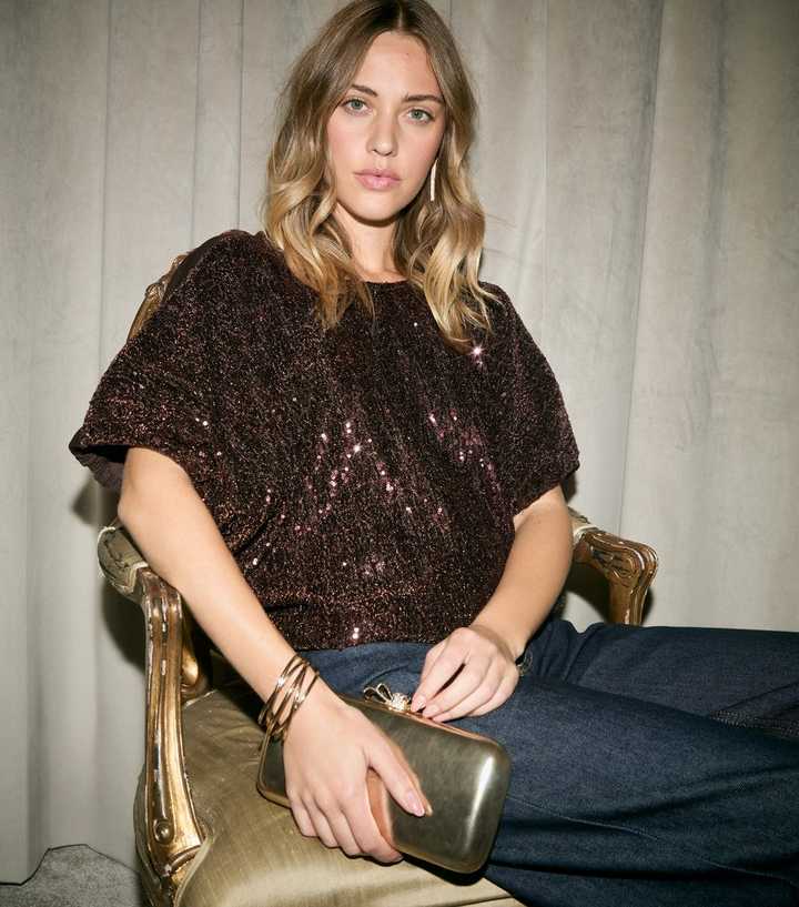 Bronze Bubble Hem Sequin Top
