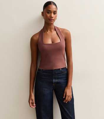 Dark Brown Soft Touch Ponte Halter Top