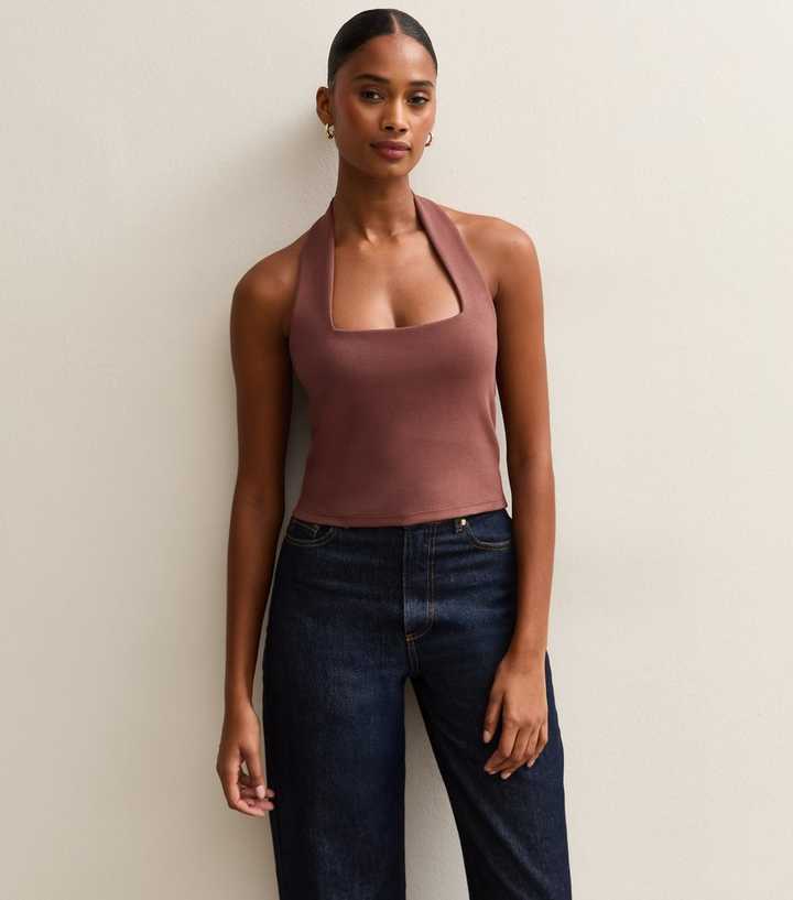 Dark Brown Soft Touch Ponte Halter Top
