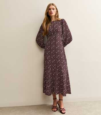 Burgundy Floral Godet  Midi Dress