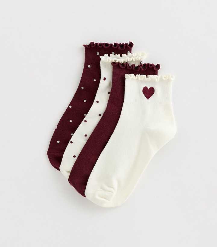 Pack of 4 Burgundy Dotty Frill Socks