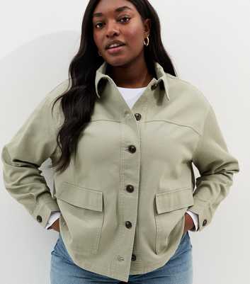 Curves Light Khaki Cotton Flap Pocket Shacket