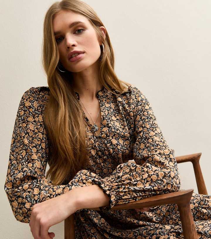 Yellow Floral Long Sleeve Mini Dress