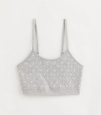 Girls Grey Heart Print Ribbed Seamless Bralette