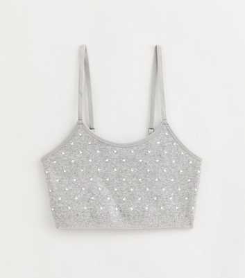 Girls Grey Heart Print Ribbed Seamless Bralette