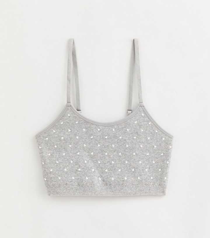 Girls Grey Heart Print Ribbed Seamless Bralette