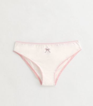 Girls White and Pink Front Bow Briefs