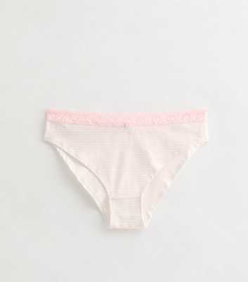 Girls Pink Striped Lace Top Briefs