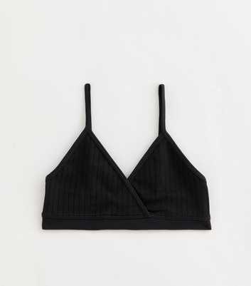 Girls Black Seamless Ribbed Wrap Bralette