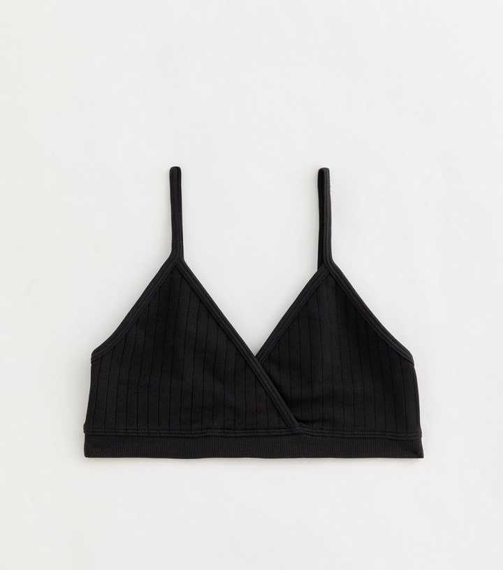 Girls Black Seamless Ribbed Wrap Bralette