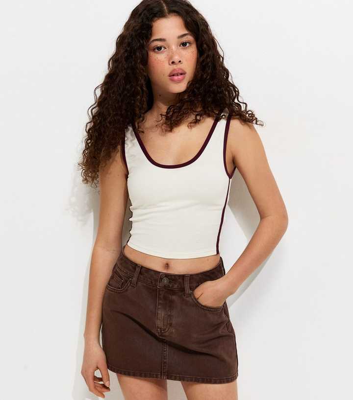 Girls Brown Denim Mini Skort