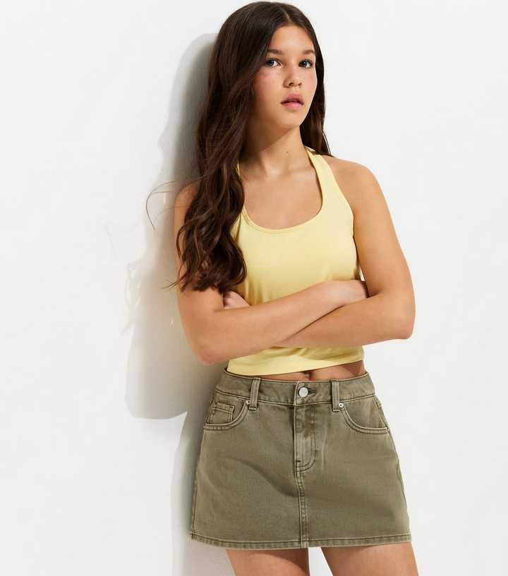 Girls Khaki Distressed Denim Mini Skort