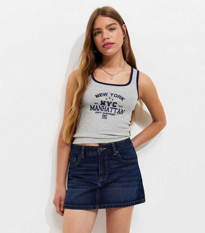 Girls Dark Blue Distressed Denim Mini Skort
