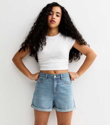 Girls Light Blue Denim A-Line Shorts