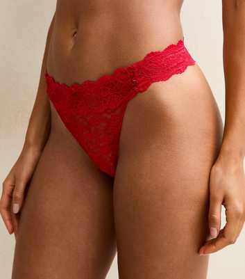 Bright Red Lace Criss Cross Detail Thong