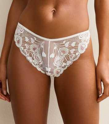 White Heart Lace Sparkly Thong