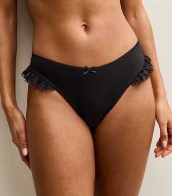 Black Microfibre Frill Trim Thong
