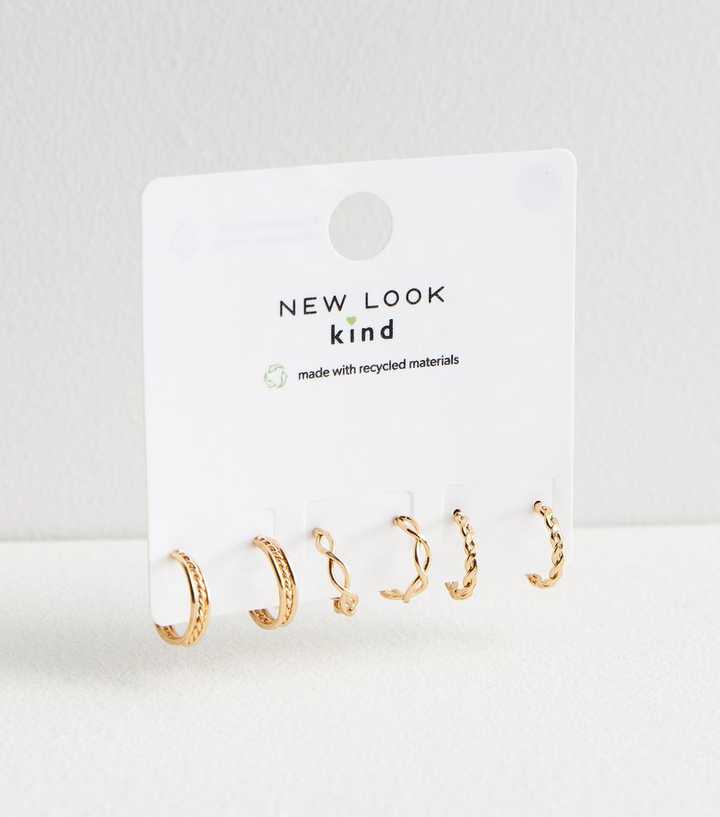Pack Of 3 Gold Tone Mini Twist Hoop Earrings