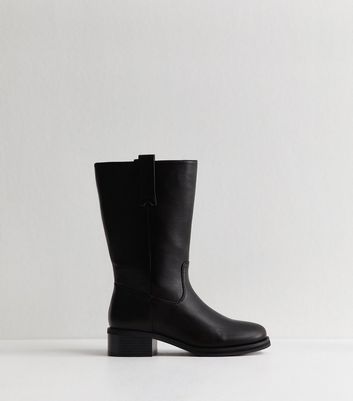 Black Faux Leather Pull On Boots