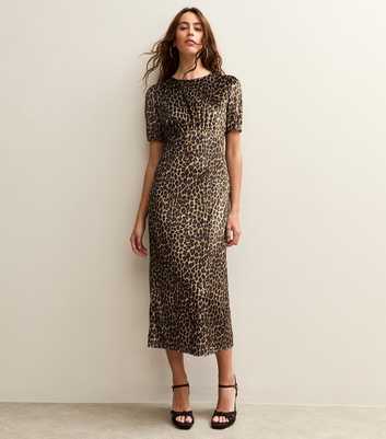 Brown Velvet Animal Print Midi Dress