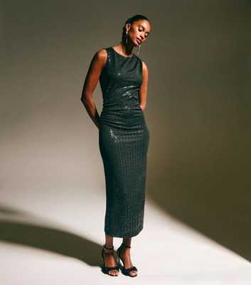 Black Sequin Embellished Midi Dress