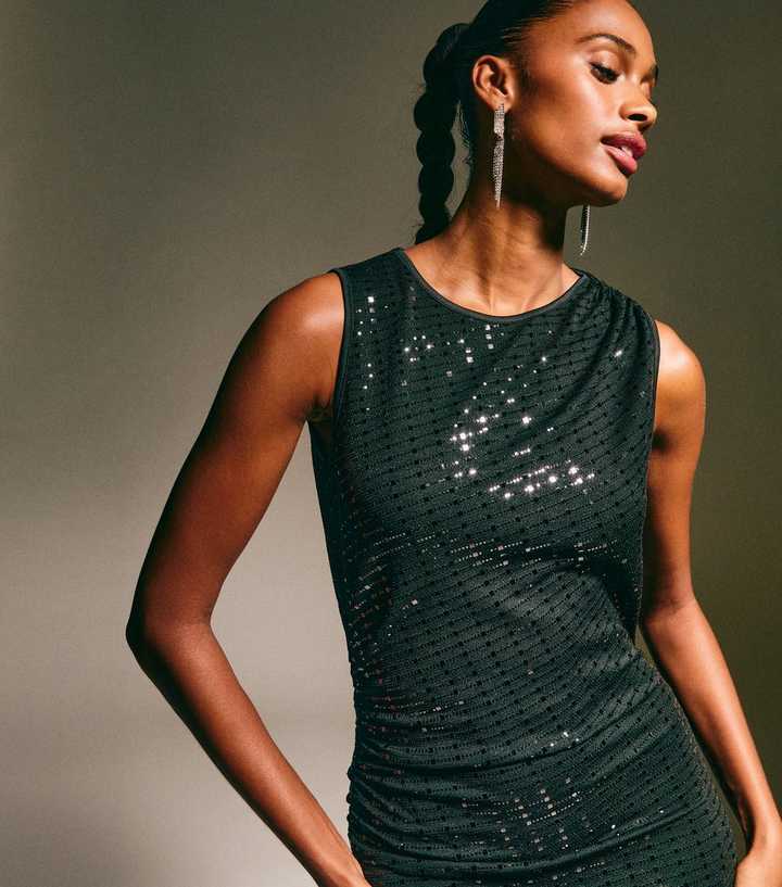 Black Sequin Embellished Midi Dress | New Look