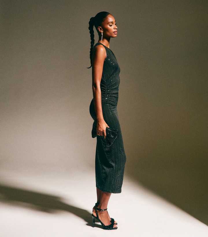Black Sequin Embellished Midi Dress | New Look Black Sequin Embellished Midi Dress | New Look
