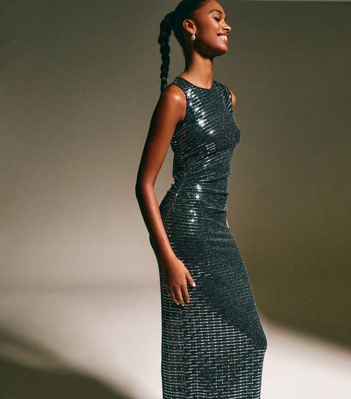 Silver Sequin Embellished Midi Dress | New Look