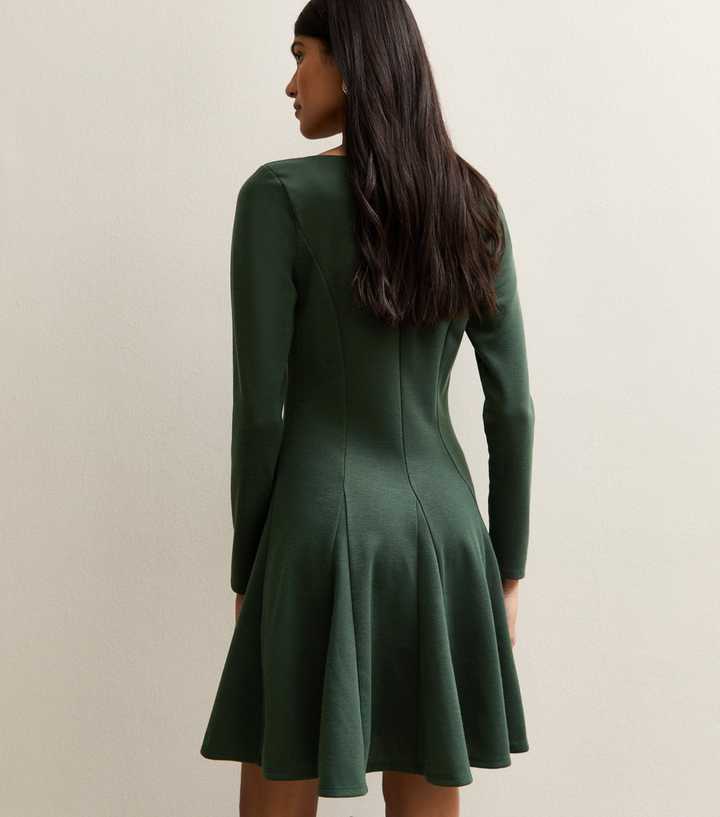 bright green skater dress Betty Asymmetric Neckline Skater Midi Dress Sage – Girl In Mind main image 1