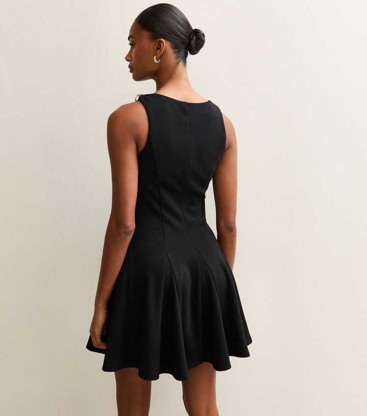 Black Pleated Skater Mini Dress | New Look