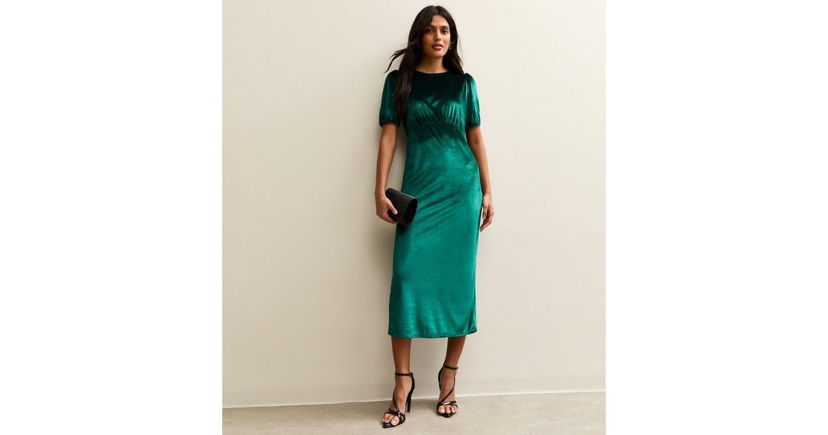 dark green velvet midi dress Current Mood Velvet Wrap Dress