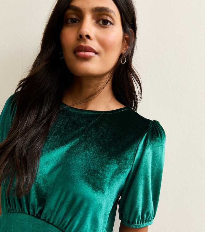 simorra green dress Jade Faux Leather Button Up Puff Sleeve Mini Dress main image 1