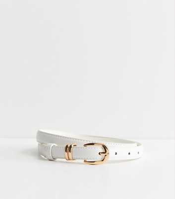 White Faux Leather Skinny Belt