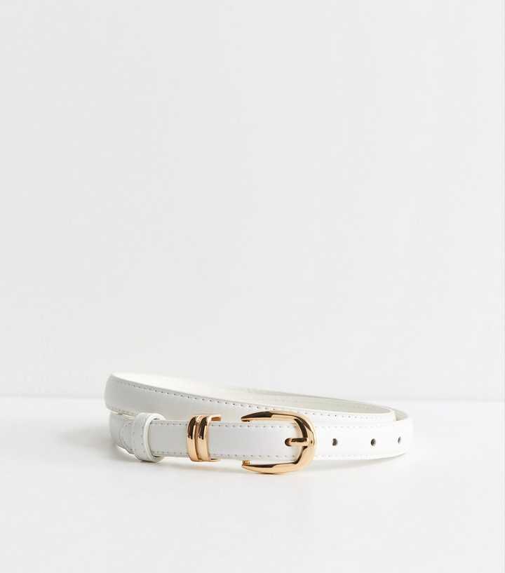 White Faux Leather Skinny Belt