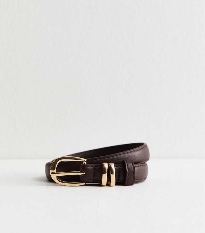 Dark Brown Faux Leather Skinny Belt