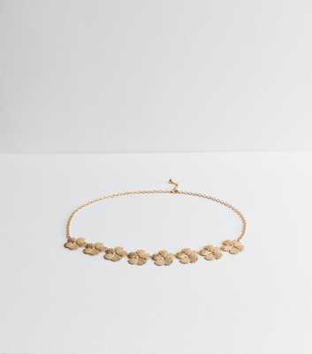 Gold Tone Textured Flower Chain Belt