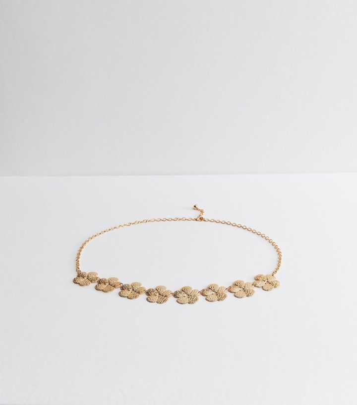 Gold Tone Textured Flower Chain Belt