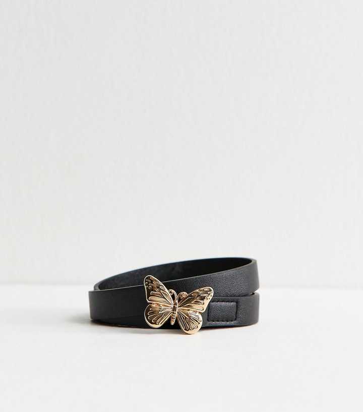 Black Faux Leather Butterfly Buckle Belt