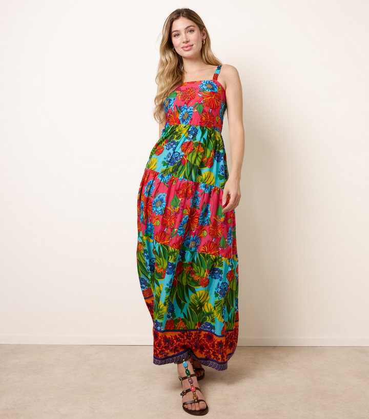 Blue Vanilla Multicolour Floral Print Beaded Tiered Maxi Dress
