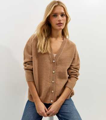Camel V-Neck Boyfriend Cardigan