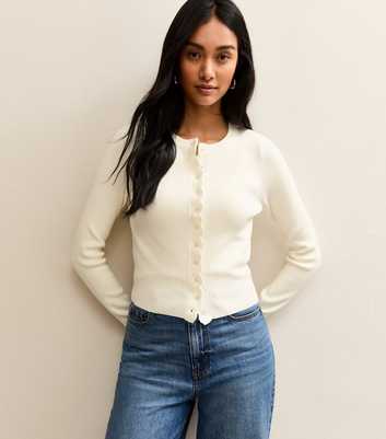 Cream Scalloped Trim Compact Knit Cardigan